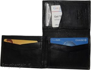 Men's Trifold wallet Genuine Leather 7 credit card ID Billfold Black Wallet BNWT - Image 11