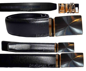 Men's belt. 48" Genuine Leather Dress Belt. Automatic lock. Gunmetal Buckle #686 - Image 3