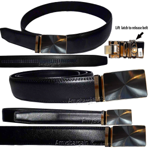 Men's belt. 48" Genuine Leather Dress Belt. Automatic lock. Gunmetal Buckle #686