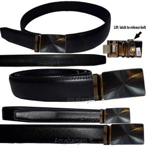 Men's belt. 48" Genuine Leather Dress Belt. Automatic lock. Gunmetal Buckle #686 - Image 9