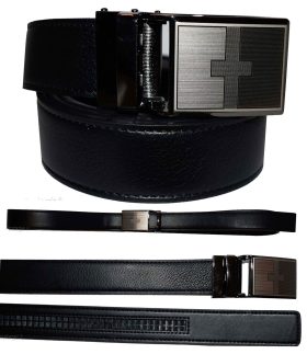 Men's belt leather dress Belt w/ auto Lock sliding buckle XL black belt BN