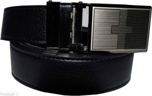 Men's belt leather dress Belt w/ auto Lock sliding buckle XL black belt BN - Image 4