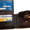Men's bi-fold Leather Wallet 7 credit debit card ID Change purse 2 bill spaces