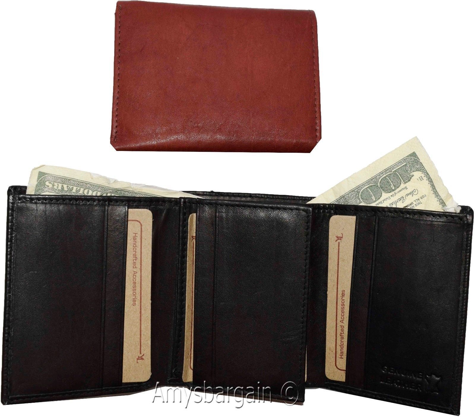 Men's genuine Leather Tri-fold wallet 10 credit debit cards 2 Bill pockets 1 ID - Image 3