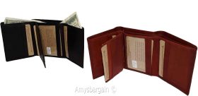 Men's genuine Leather Tri-fold wallet 10 credit debit cards 2 Bill pockets 1 ID