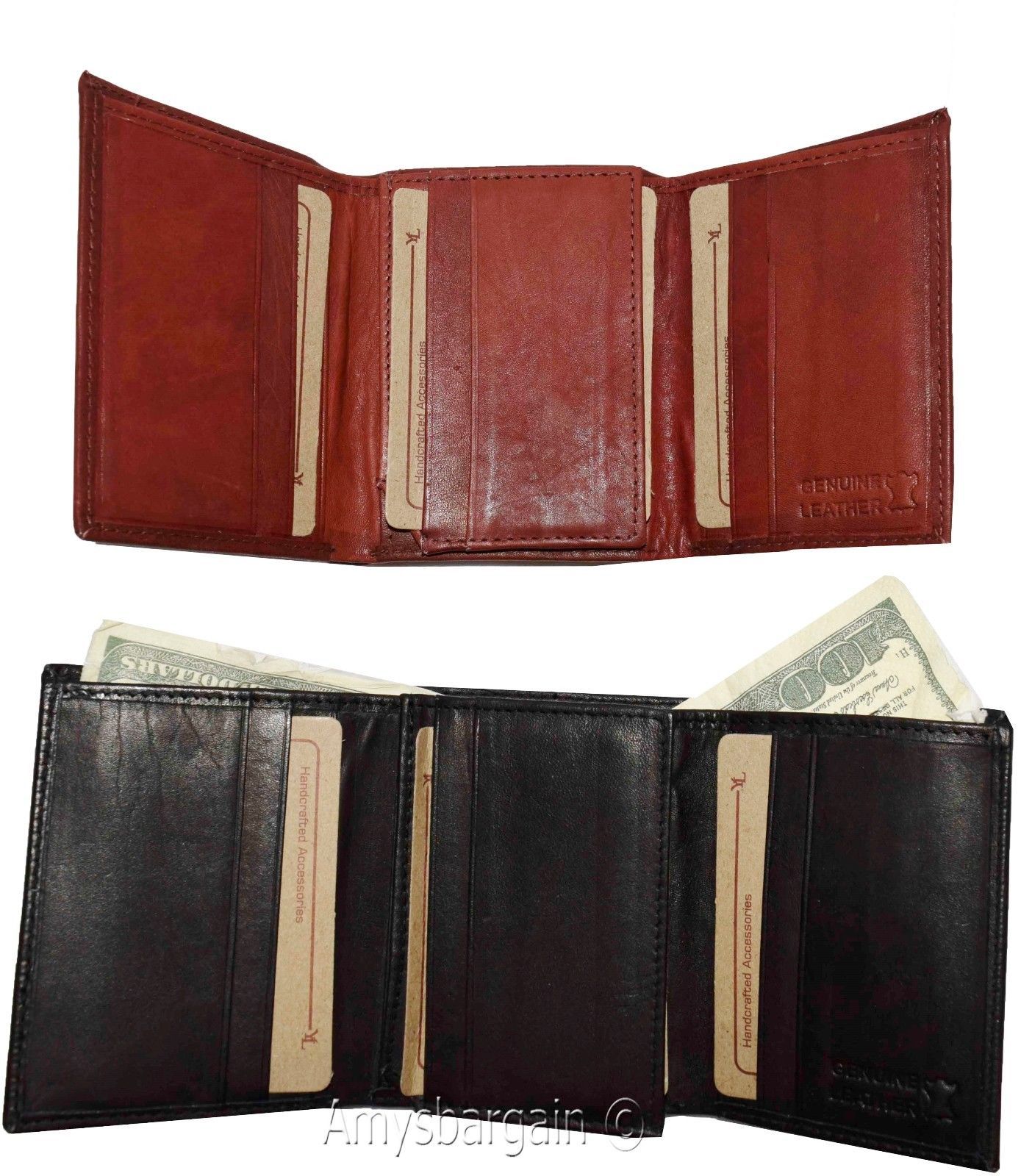 Men's genuine Leather Tri-fold wallet 10 credit debit cards 2 Bill pockets 1 ID - Image 8