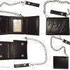 Men's genuine leather trifold chain wallet motorcycle trucker biker black wallet