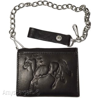 Men's genuine leather trifold chain wallet motorcycle trucker biker black wallet - Image 4