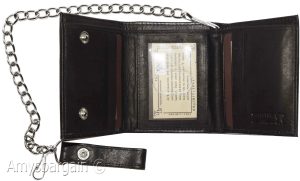 Men's genuine leather trifold chain wallet motorcycle trucker biker black wallet - Image 5