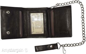 Men's genuine leather trifold chain wallet motorcycle trucker biker black wallet - Image 6