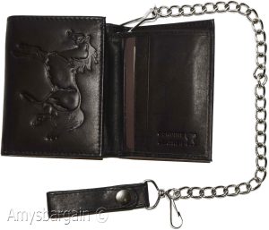 Men's genuine leather trifold chain wallet motorcycle trucker biker black wallet - Image 7