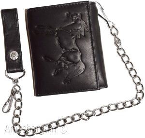 Men's genuine leather trifold chain wallet motorcycle trucker biker black wallet - Image 9