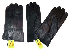 Men's leather gloves, Black Zip on wrist winter gloves lined warm gloves Br New