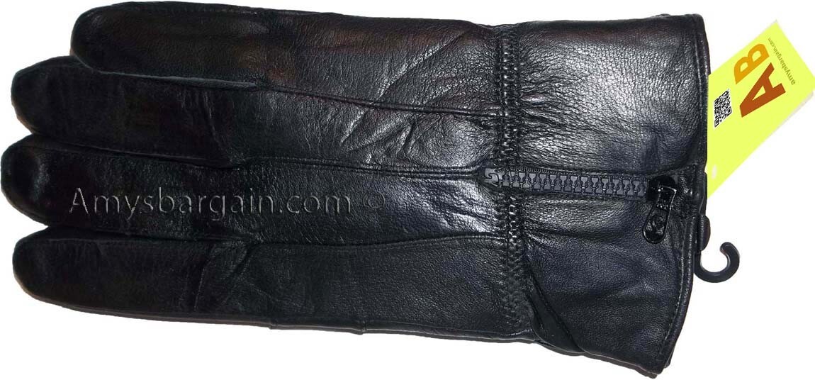 Men's leather gloves, Black Zip on wrist winter gloves lined warm gloves Br New - Image 5