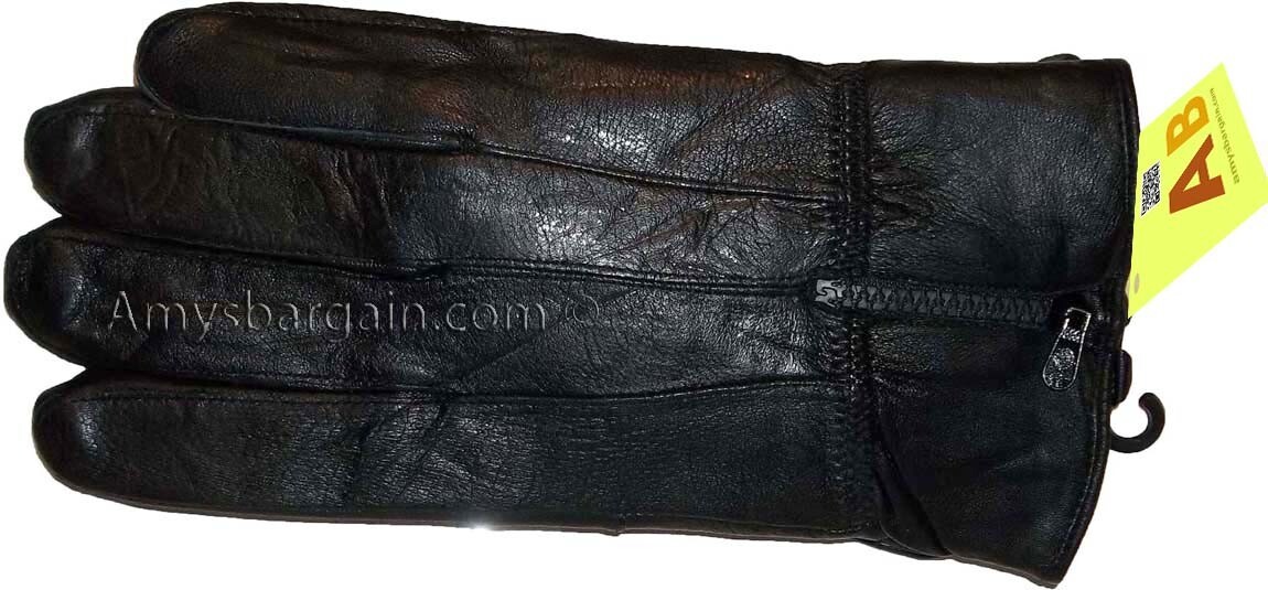 Men's leather gloves, Black Zip on wrist winter gloves lined warm gloves Br New - Image 6