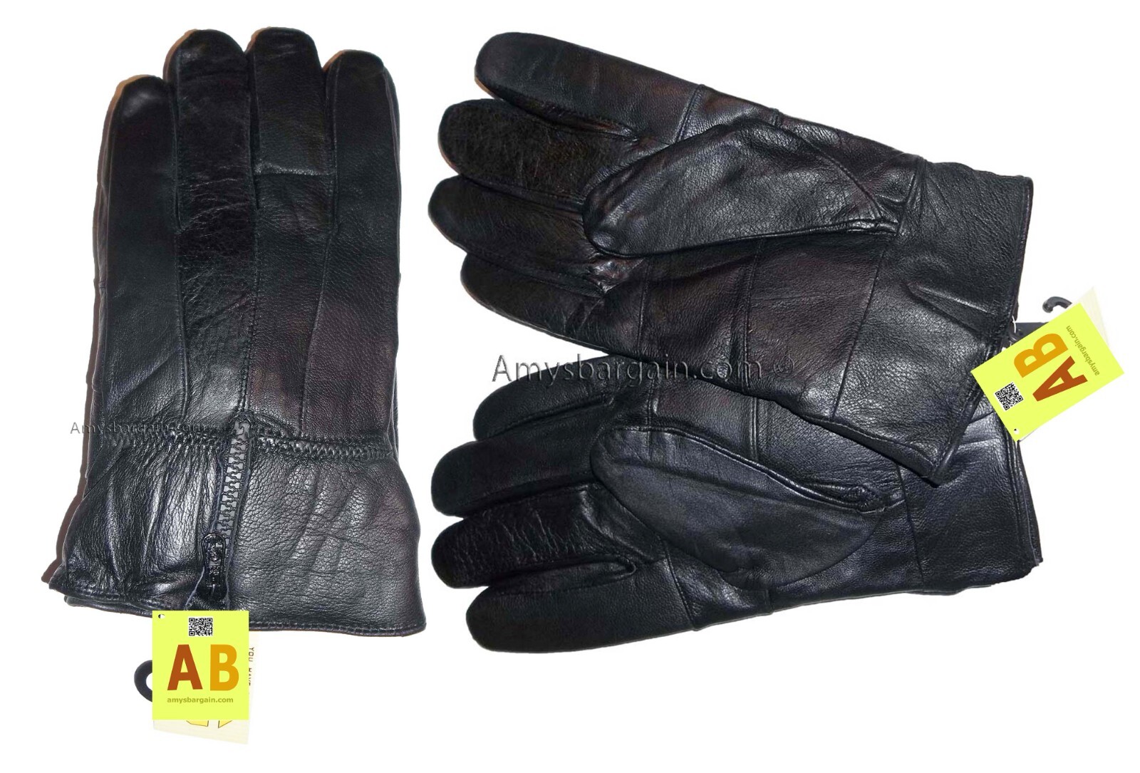 Men's leather gloves, Black Zip on wrist winter gloves lined warm gloves Br New - Image 8