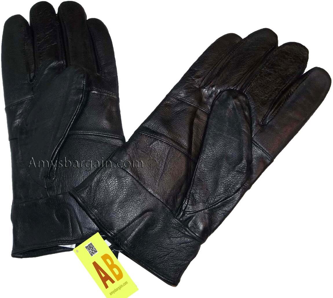 Men's leather gloves, Black Zip on wrist winter gloves lined warm gloves Br New - Image 9