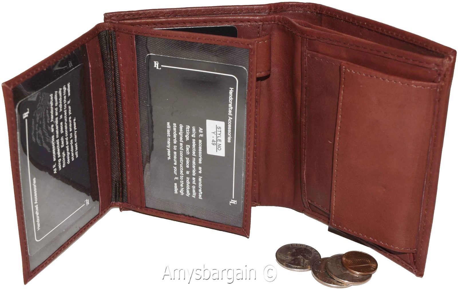 Men’s wallet. Leather Bifold wallet 2 Flip side pieces 8 card 3 ID Zip coin case