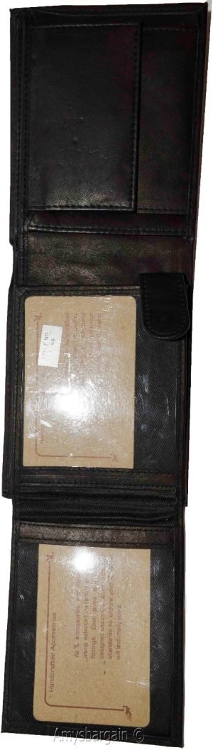 Men'sBlack Leather Wallet Bifold Wallet 2 Bill spaces 2 flip-side ID Coin case - Image 13