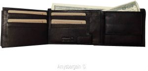 Men'sBlack Leather Wallet Bifold Wallet 2 Bill spaces 2 flip-side ID Coin case - Image 6