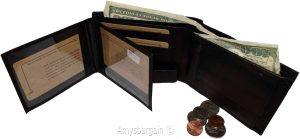 Men'sBlack Leather Wallet Bifold Wallet 2 Bill spaces 2 flip-side ID Coin case - Image 9