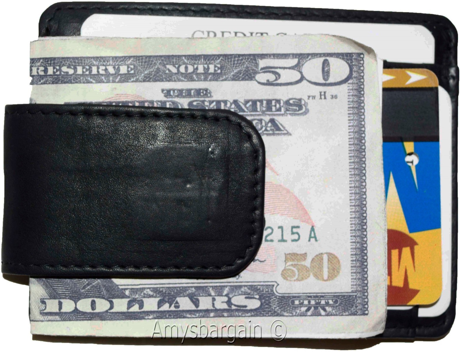 Money Clip, Leather Credit card ID money clip, wallet with magnetic money clip - Image 11