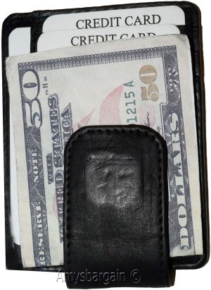 Money Clip, Leather Credit card ID money clip, wallet with magnetic money clip - Image 4