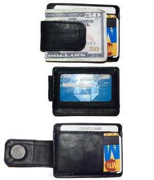 Money Clip, Leather Credit card ID money clip, wallet with magnetic money clip