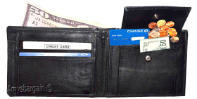 New Men's Bi-fold Leather Wallet, Black men's wallet 6 card, men's wallet Brnd N