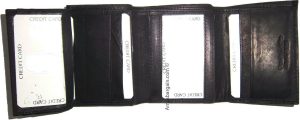 New man's leather trifold wallet Black 8 credit card 2 bill spaces wallet 2 ID
