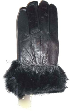 New size (XXL) women's fur trimmed leather gloves, black warm winter gloves. - Image 3