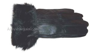New size (XXL) women's fur trimmed leather gloves, black warm winter gloves. - Image 9