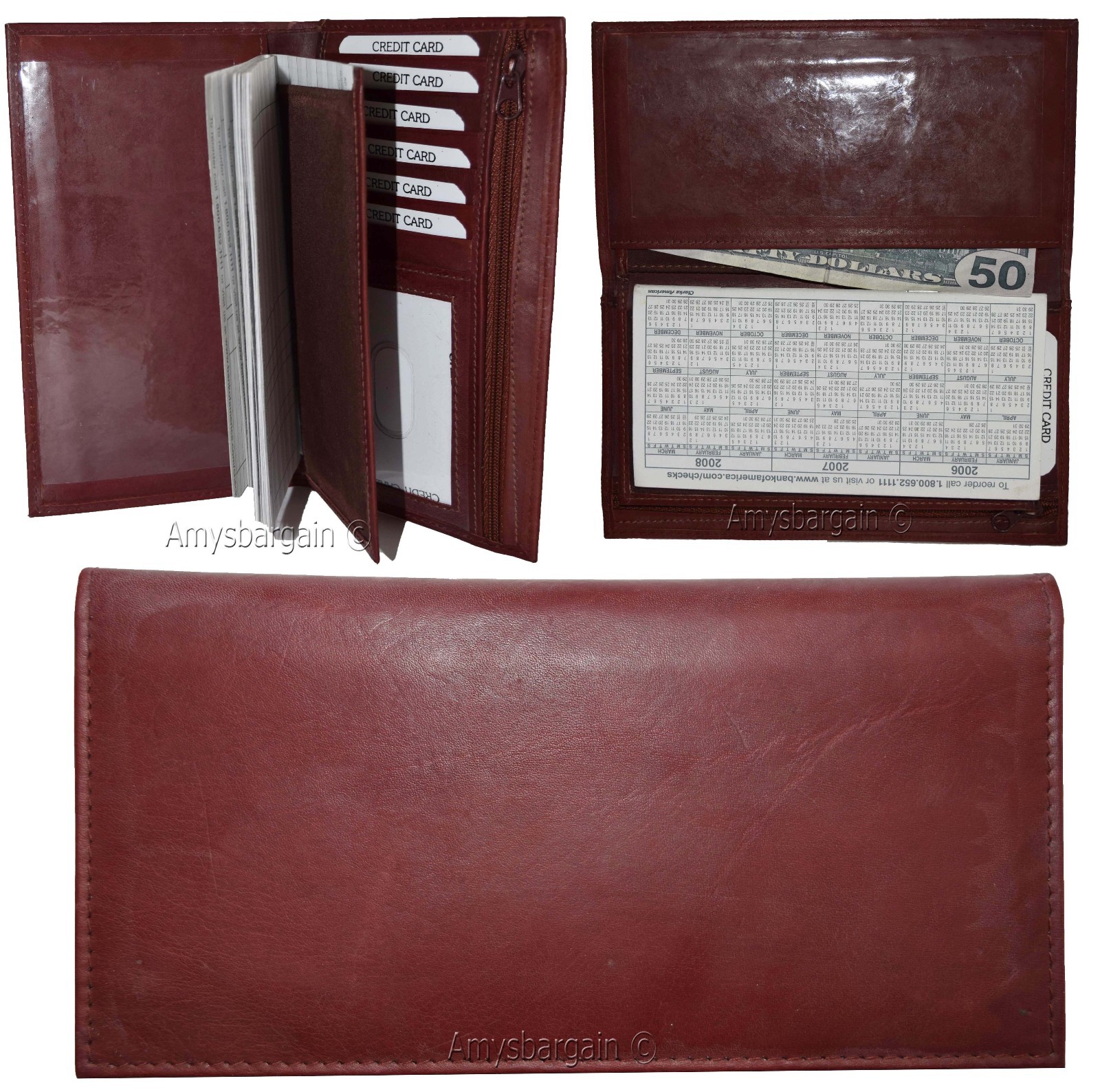 Checkbook wallet Leather Checkbook cover. Credit card wallet zip change purse BN - Image 15