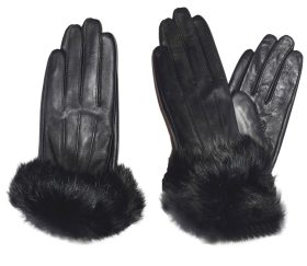 Women's Gloves, leather Real fur trim. Size XL Women's dress winter gloves.