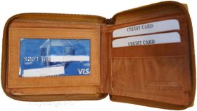 Zip around Leather Wallet Unbranded Tan billfold wallet 8 card spaces 2 Bifold