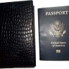 crocodile printed leather passport case wallet credit card case passport holder