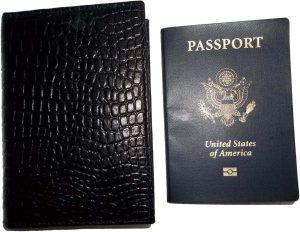 crocodile printed leather passport case wallet credit card case passport holder