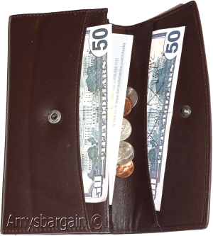 leather checkbook wallet compact wallet cards change bills brown wallets bn - Image 6