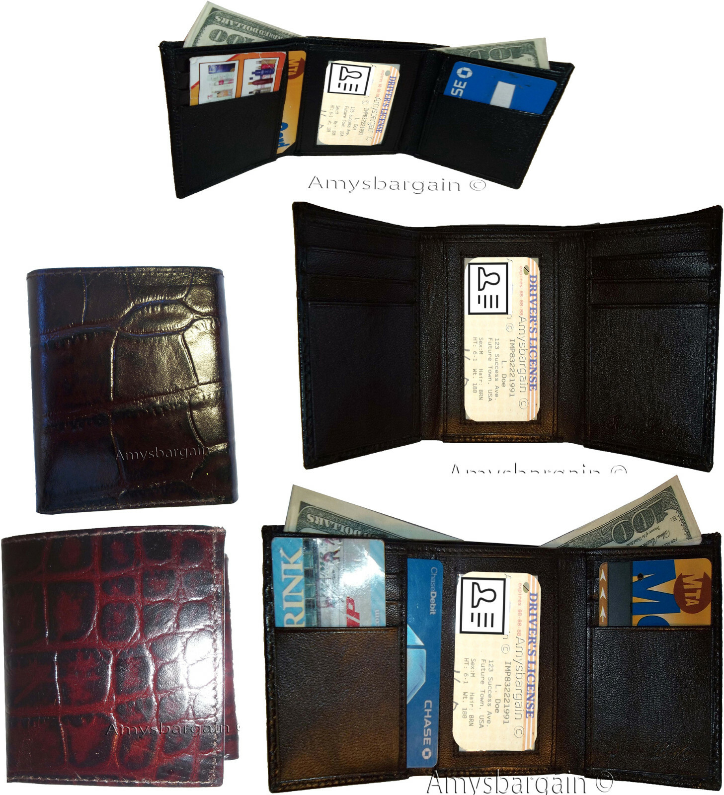 lot of 12 man's brown trifold wallet new style crocodile printed leather wallet - Image 11