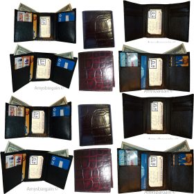 lot of 12 man's brown trifold wallet new style crocodile printed leather wallet