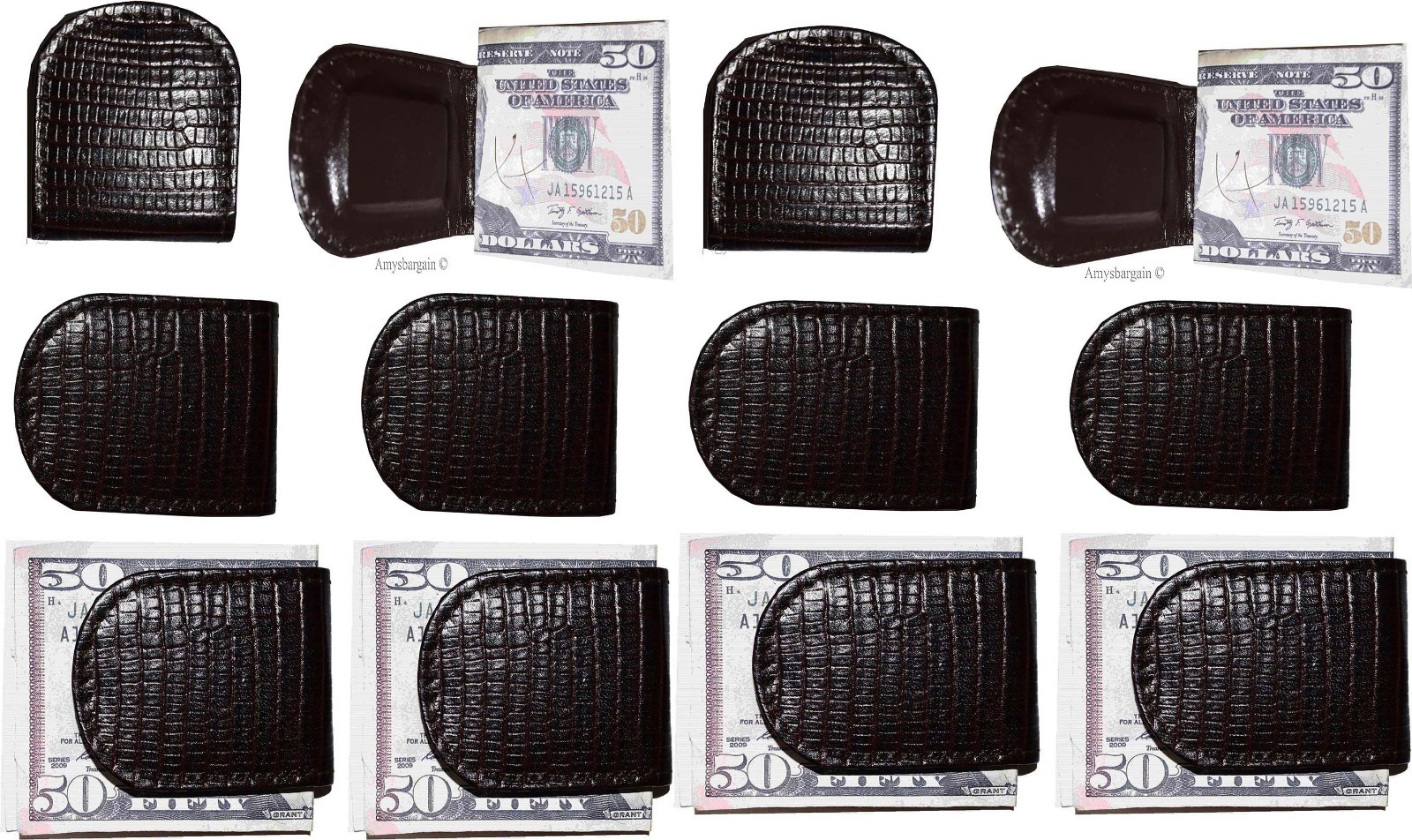 lot of 12 new lizard printed leather money clip brown unbranded money clip