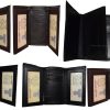 lot of 6 new trifold leather man’s wallet 2 transparent id 9 card 2 bill slots