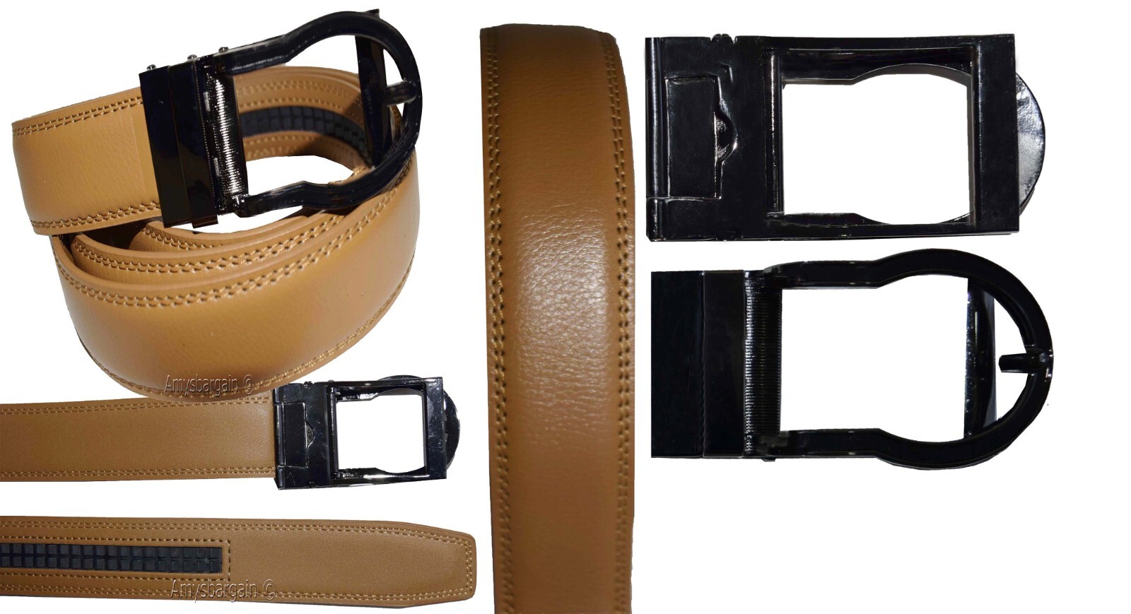 men's Camel belt 43" genuine leather dress casual automatic transparant buckle - Image 3