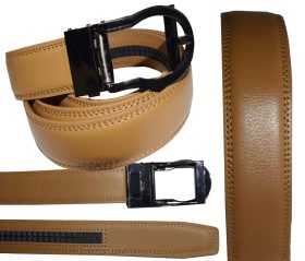 men's Camel belt 43" genuine leather dress casual automatic transparant buckle