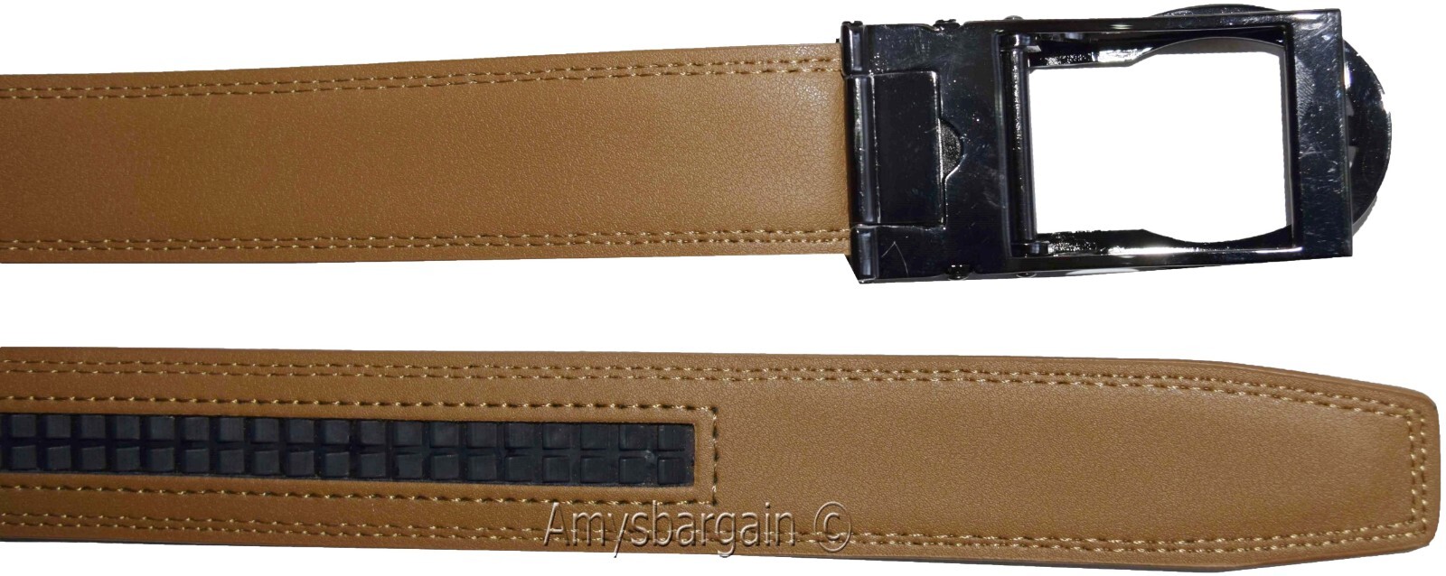 men's Camel belt 43" genuine leather dress casual automatic transparant buckle - Image 5