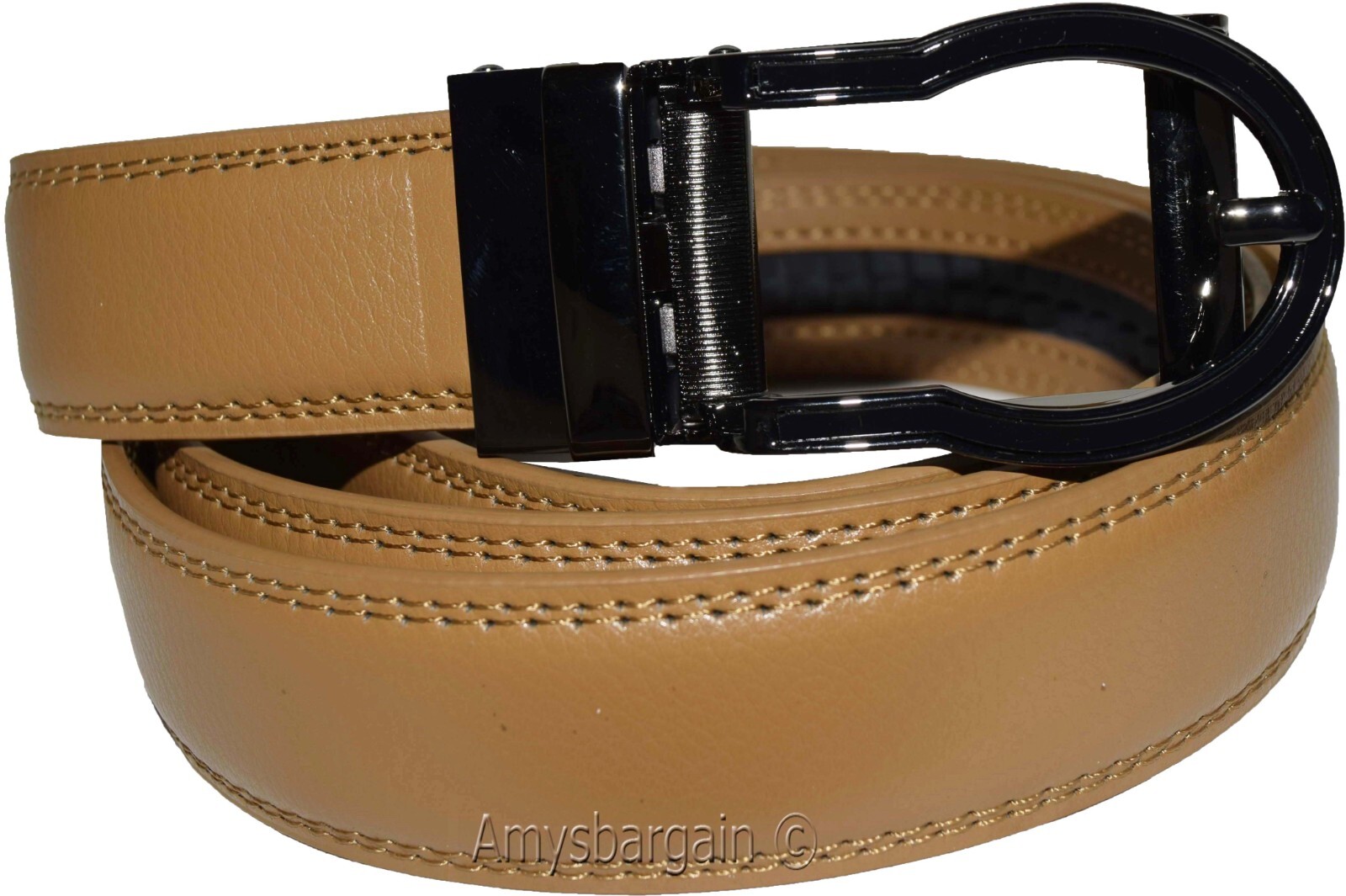 men's Camel belt 43" genuine leather dress casual automatic transparant buckle - Image 7