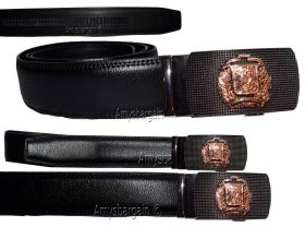 men's belt leather belt automatic lock click comfort badge shield buckle up- 50"