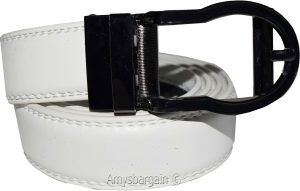 men's white belt 43" genuine leather dress casual automatic transparant buckle - Image 5