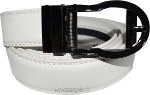 men's white belt 43" genuine leather dress casual automatic transparant buckle - Image 6