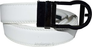 men's white belt 43" genuine leather dress casual automatic transparant buckle - Image 7
